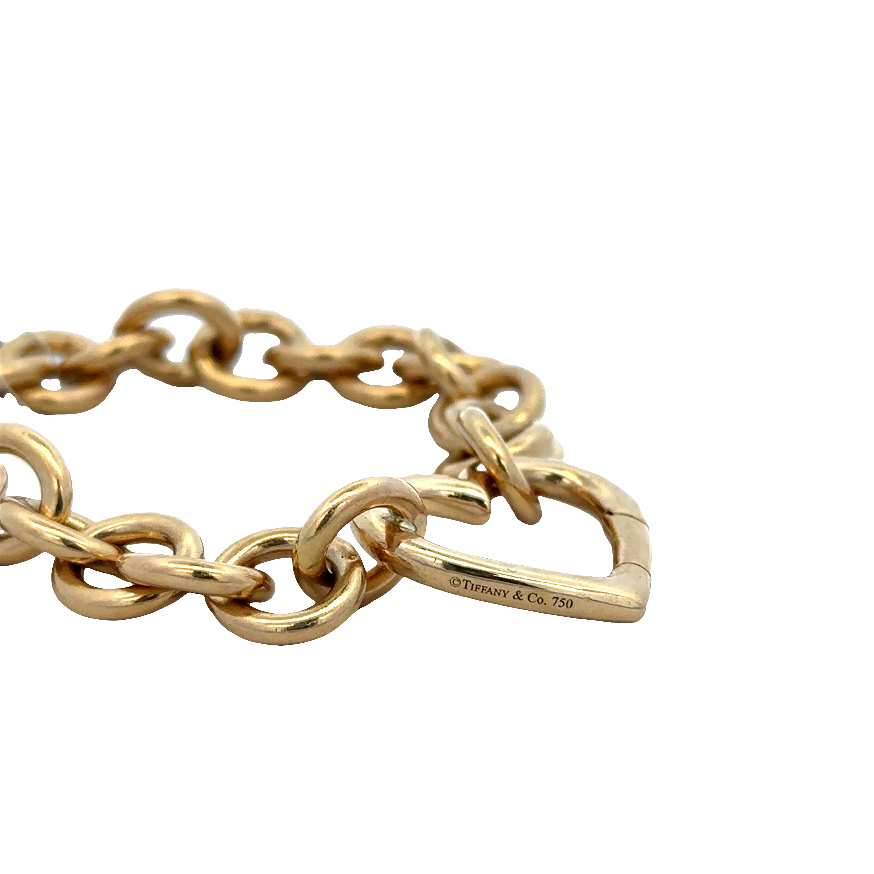 Estate Tiffany & Co. 18k Yellow Gold Cable Link Bracelet with Heart Clasp – 7.25"