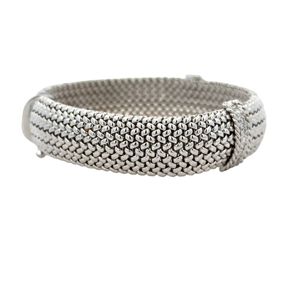 Diamond Accented Mesh Bracelet in White Gold