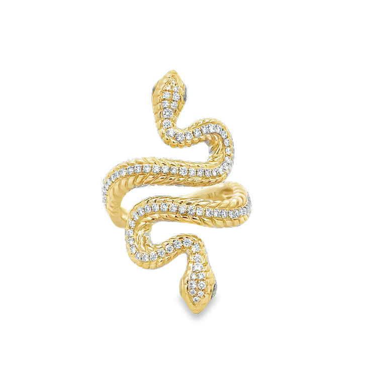 Diamond Accented Double Snake Ring in Yellow Gold