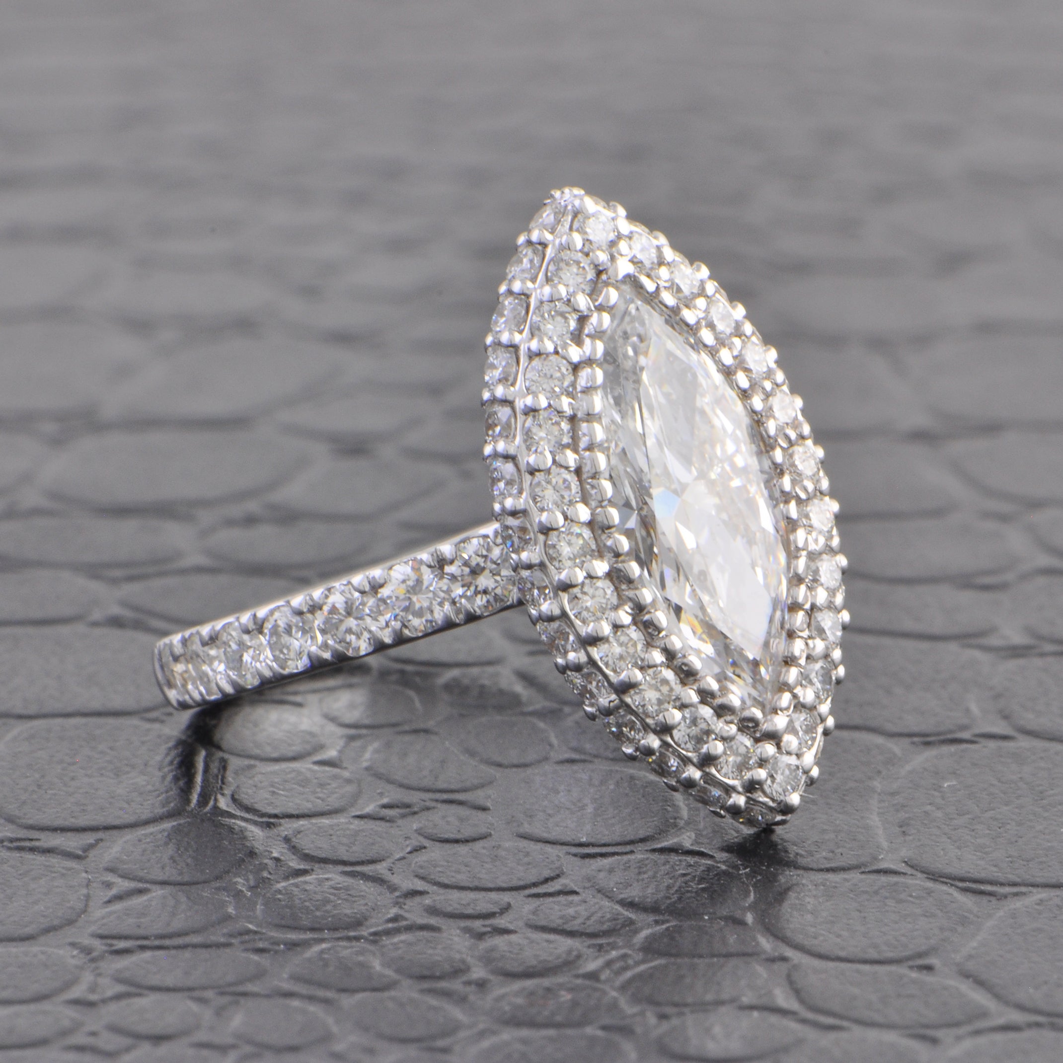 18k White Gold 2.0 Carat Marquise Cut Diamond Engagement Ring with Halo – D Color, SI1 Clarity