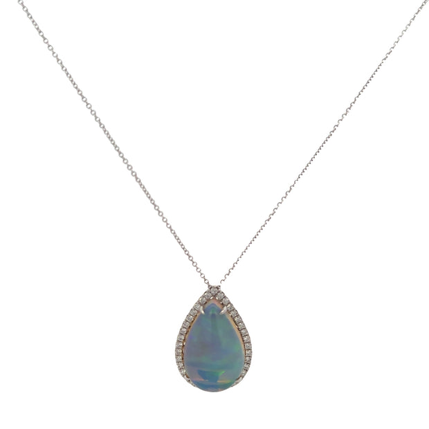 Ethiopian Jelly Opal and Diamond Pendant in White Gold