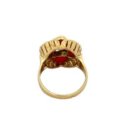 Vintage 1960s Coral and Diamond Flower Ring in 18k Yellow Gold