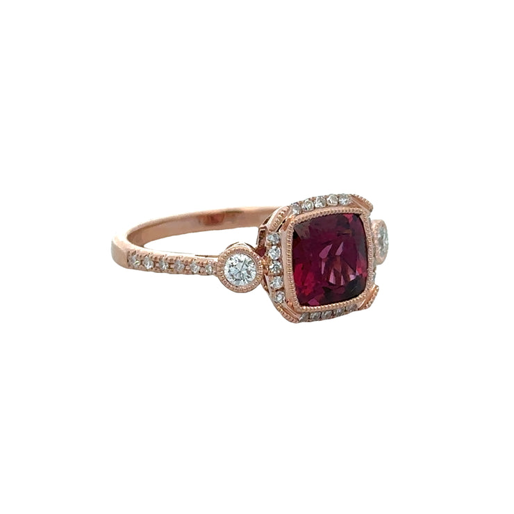 Rhodolite Garnet and Diamond Ring in Rose Gold