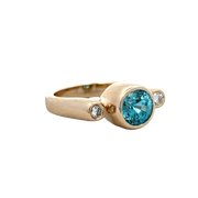 Blue Zircon and Diamond Ring