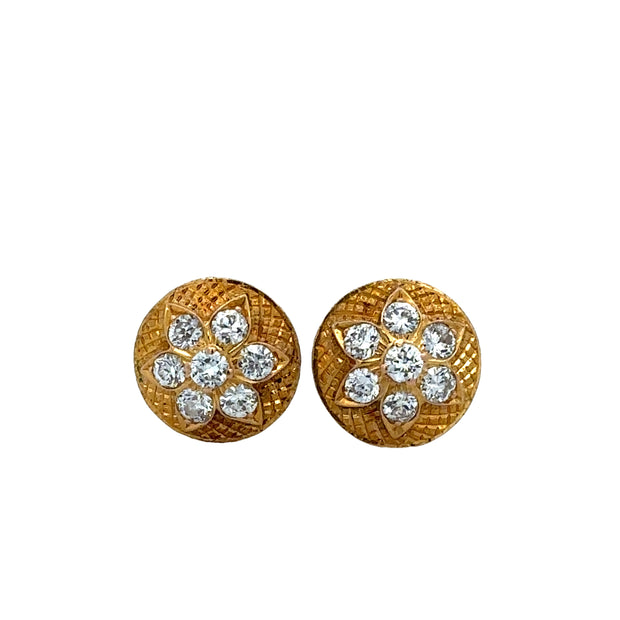 Circular Old European Cut Diamond Stud Earrings in 21k Gold