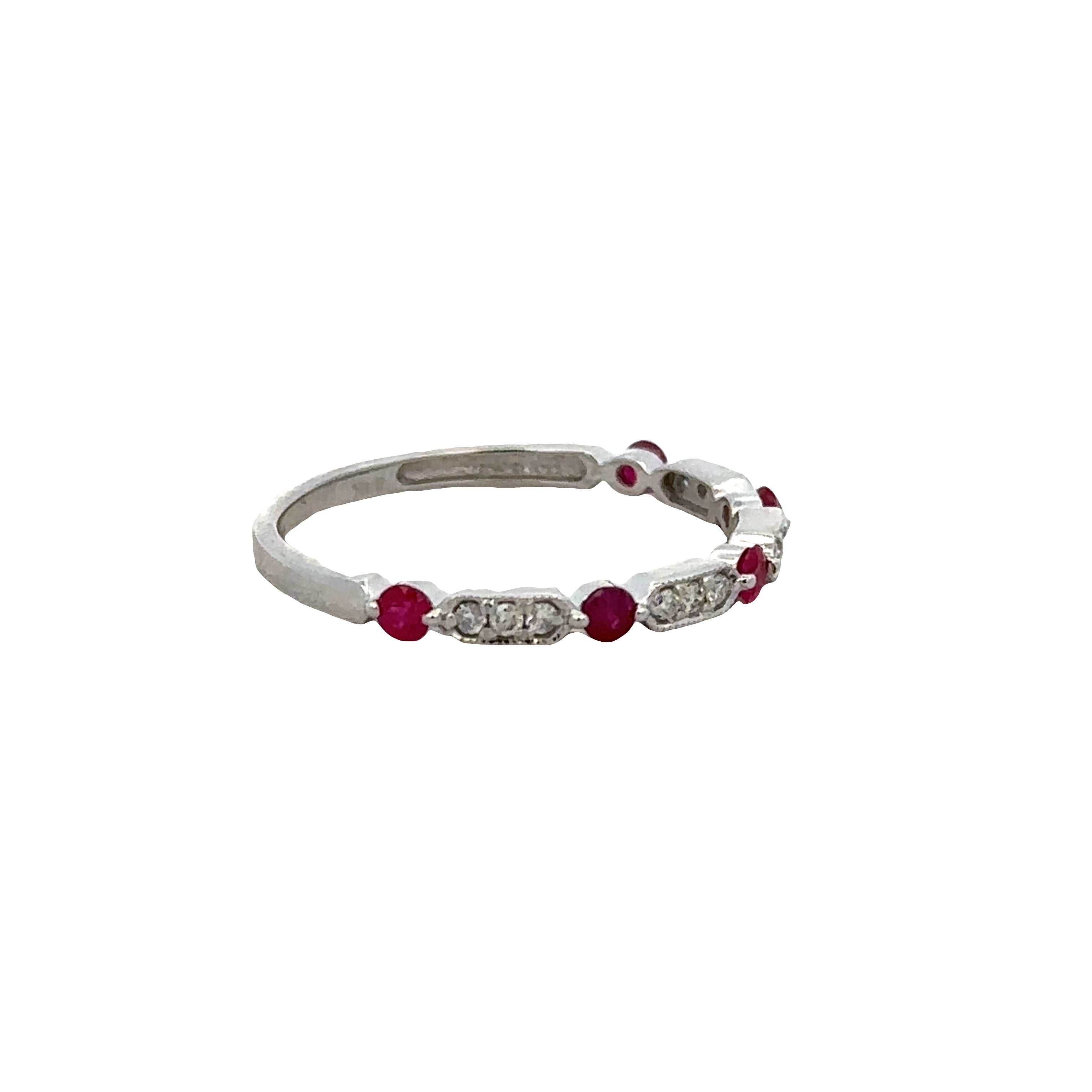 14k White Gold Ruby & Diamond Alternating Band – Size 7