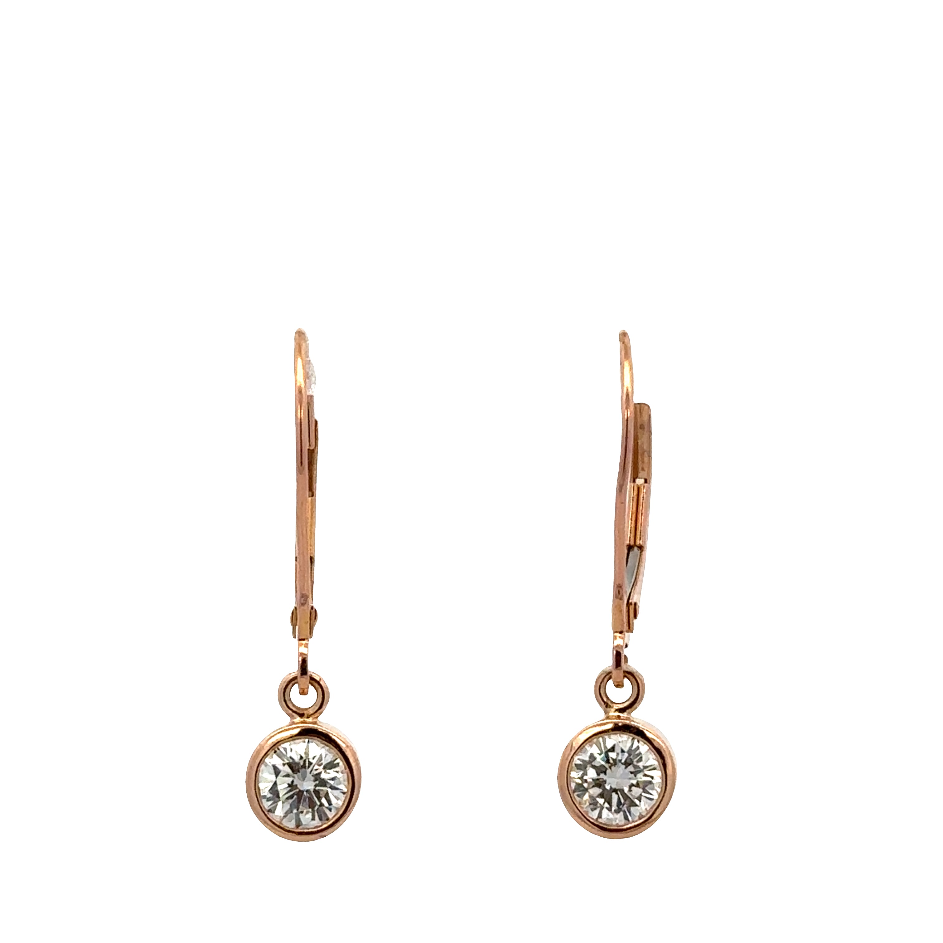 14k Rose Gold Diamond Bezel Drop Earrings – 1" Tall