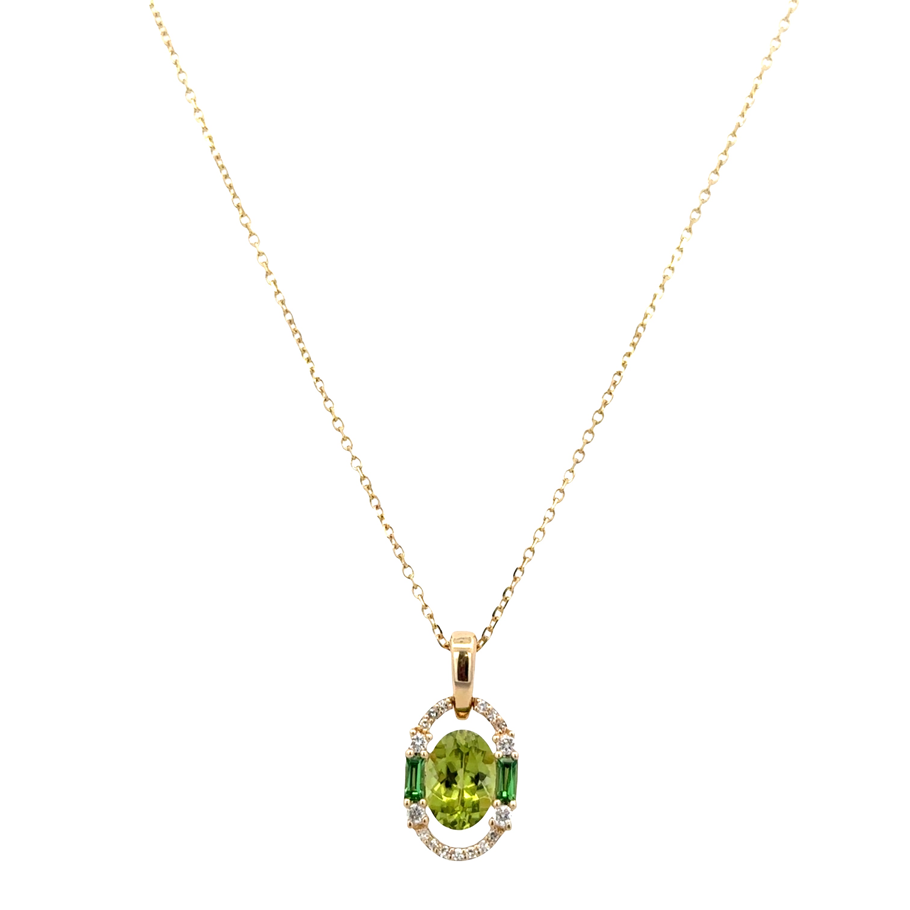14k Yellow Gold Peridot, Tsavorite & Diamond Pendant Necklace