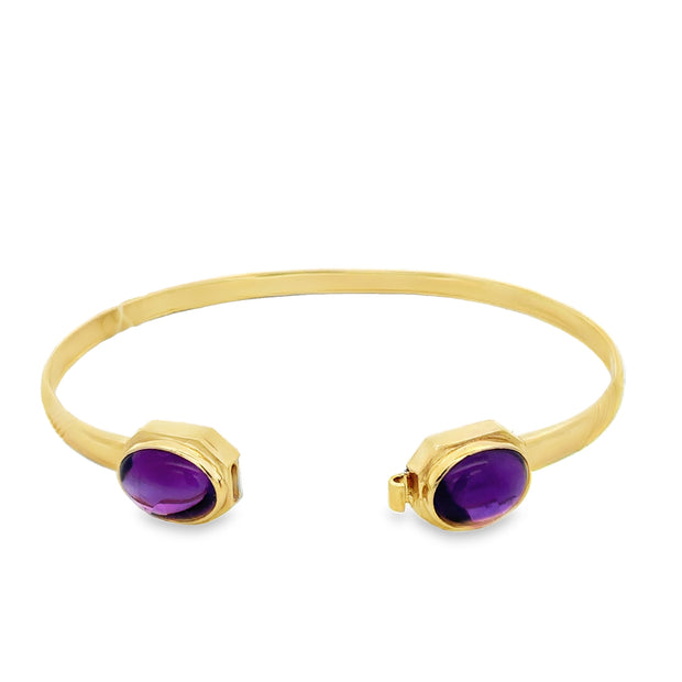 Vintage 1980s Amethyst Cabohon Bangle in 18k Yellow Gold