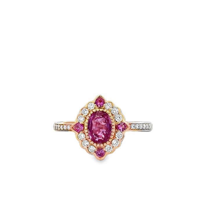 Pink Sapphire and Diamond Ring in Rose Gold