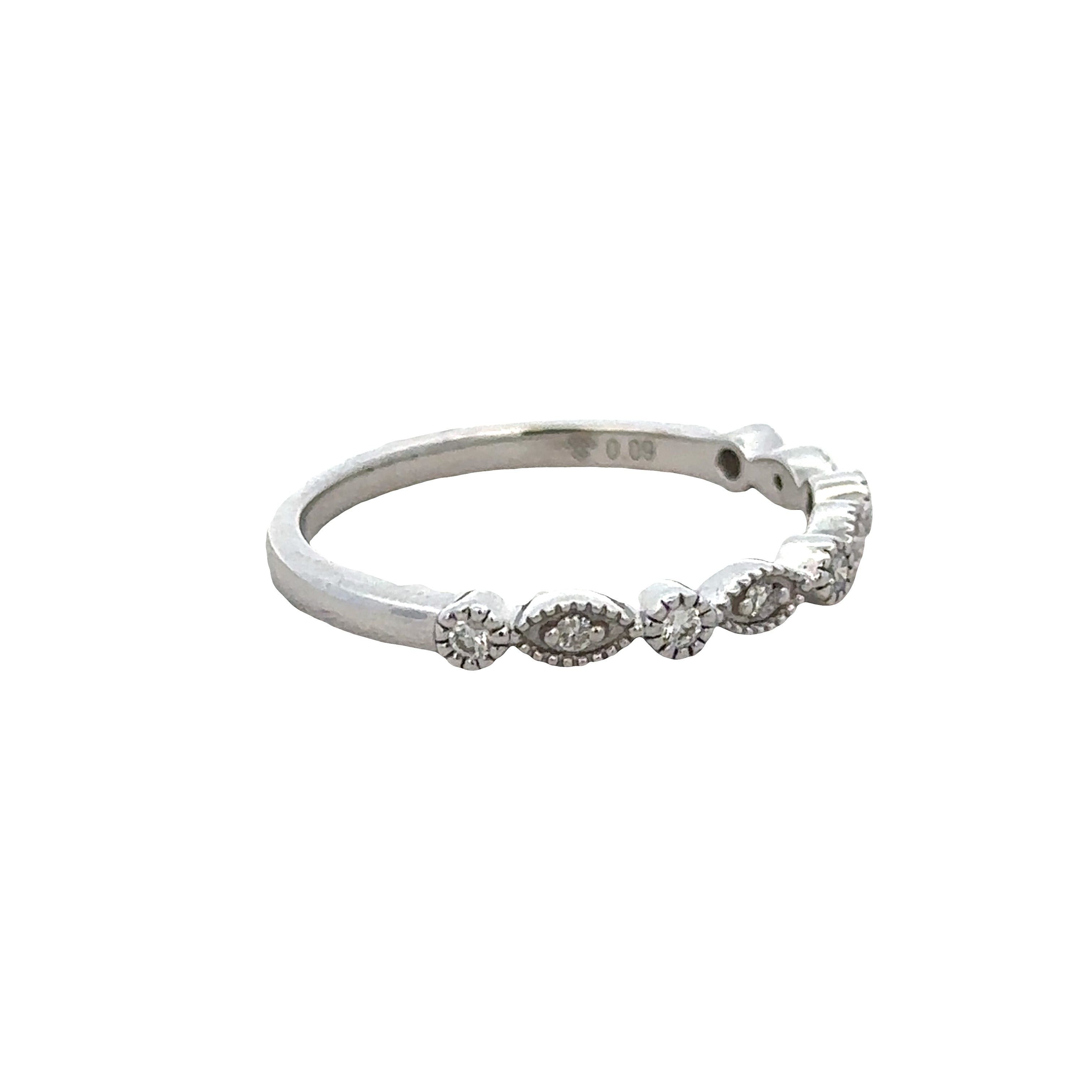 14k White Gold 0.10 Carat Diamond Milgrain Alternating Wedding Band – Size 6.25