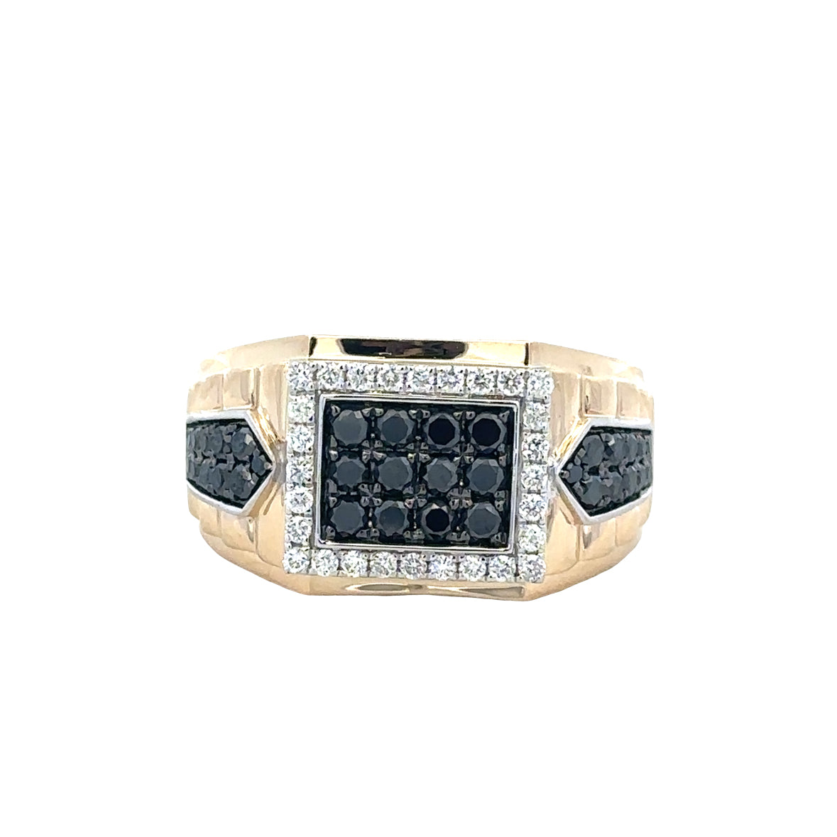 14k Yellow & White Gold Black and White Diamond Cluster Ring – Size 10.5
