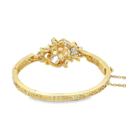 Vintage Opal and Diamond Bangle Bracelet in 18k Yellow Gold