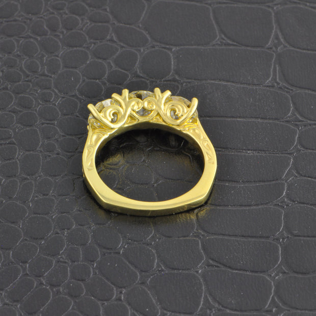 Vintage Inspired Three Stone Old European Cut Diamond Ring in 18k Yellow Gold