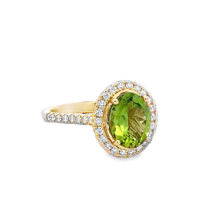 Peridot and Diamond Ring in Yellow Gold