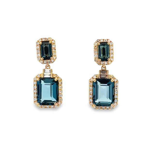 London Blue Topaz and Diamond Earrings in Yellow Gold
