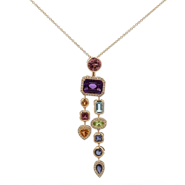 Multigem and Diamond Pendant Necklace in Yellow Gold