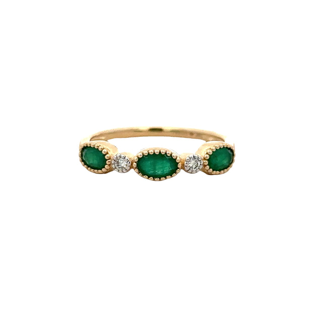 Emerald and Diamond Band in Yellow Gold