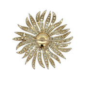 Statement Vintage Floral Button Pearl and Diamond Brooch in 18k Yellow Gold