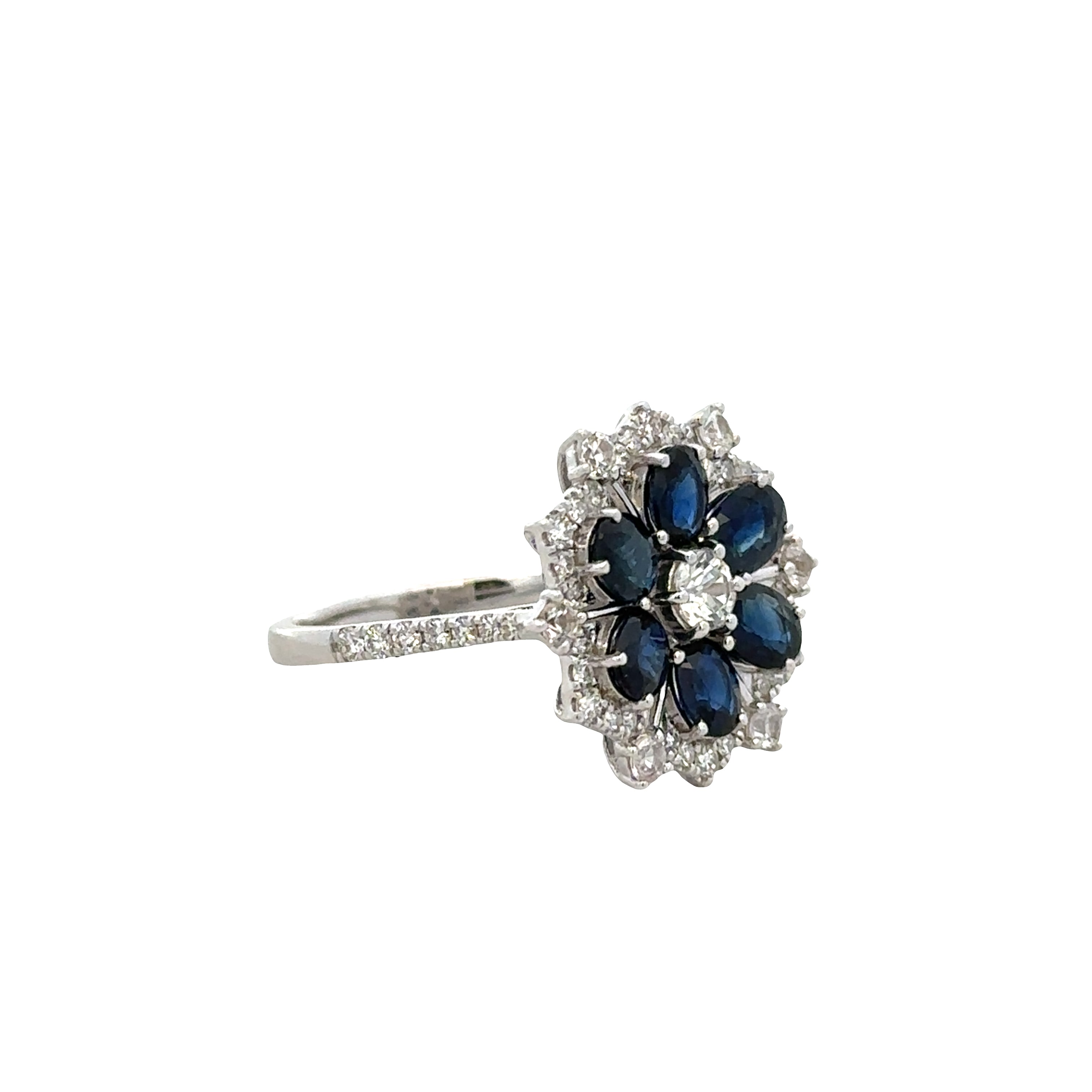 14k White Gold Blue Sapphire and Diamond Floral Ring – Size 7