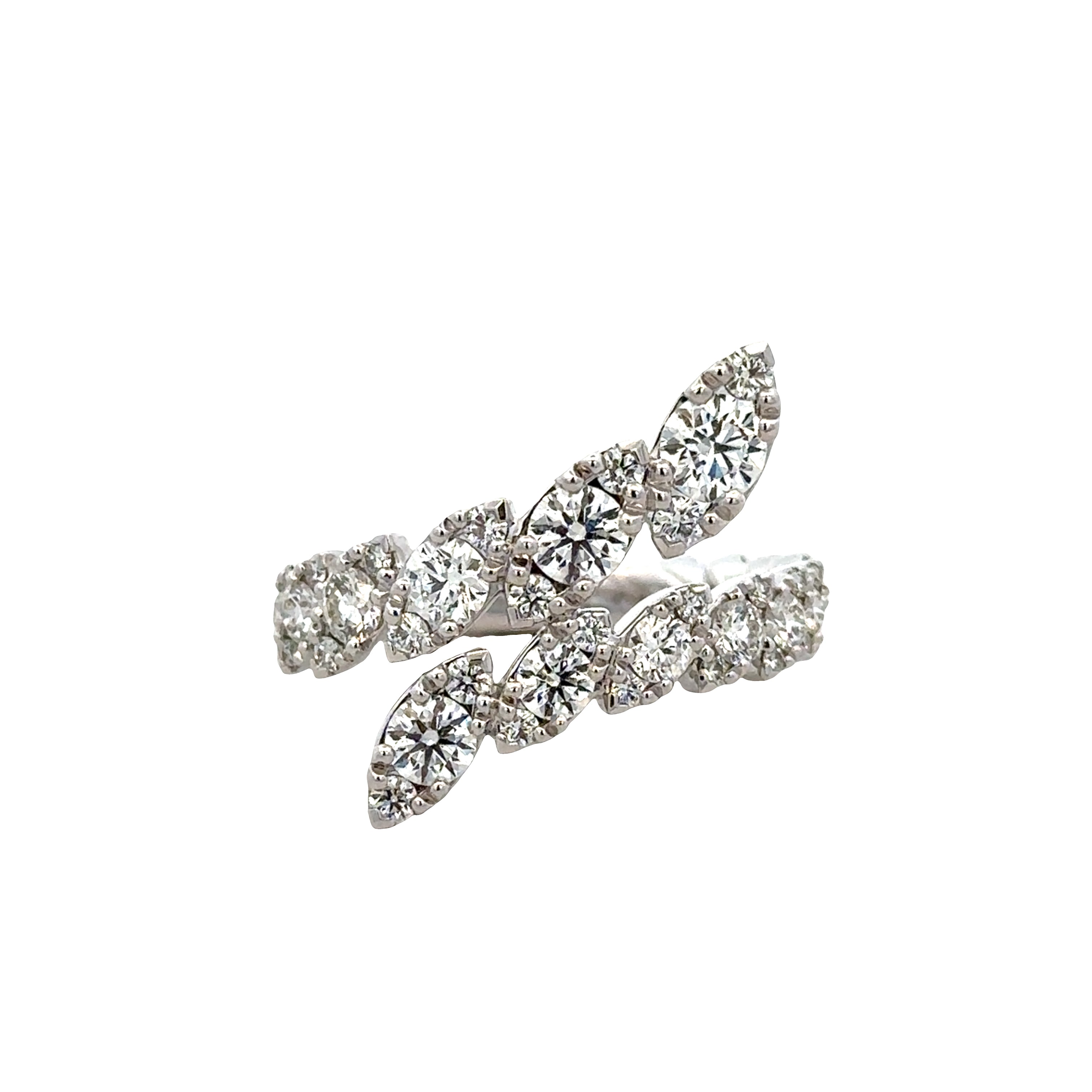 18k White Gold Diamond Bypass Ring – Size 6.5