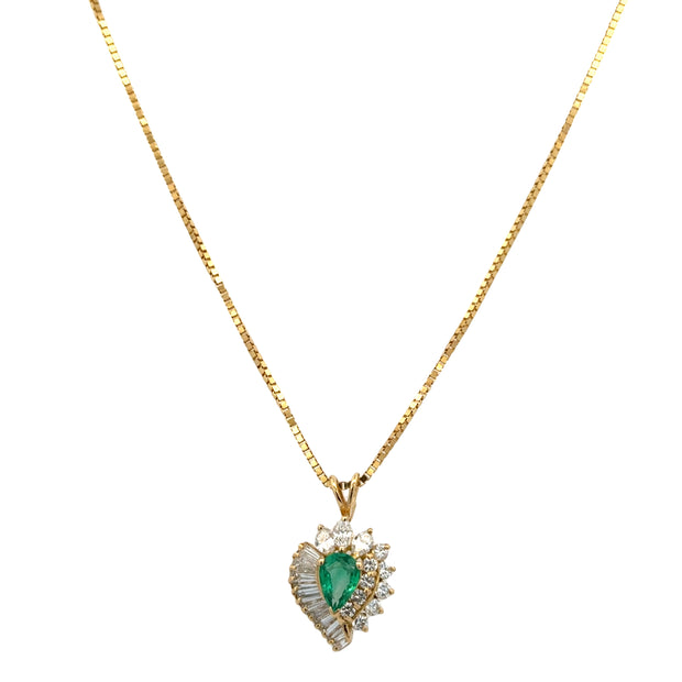 Vintage Emerald and Diamond Pendant in 18k Yellow Gold