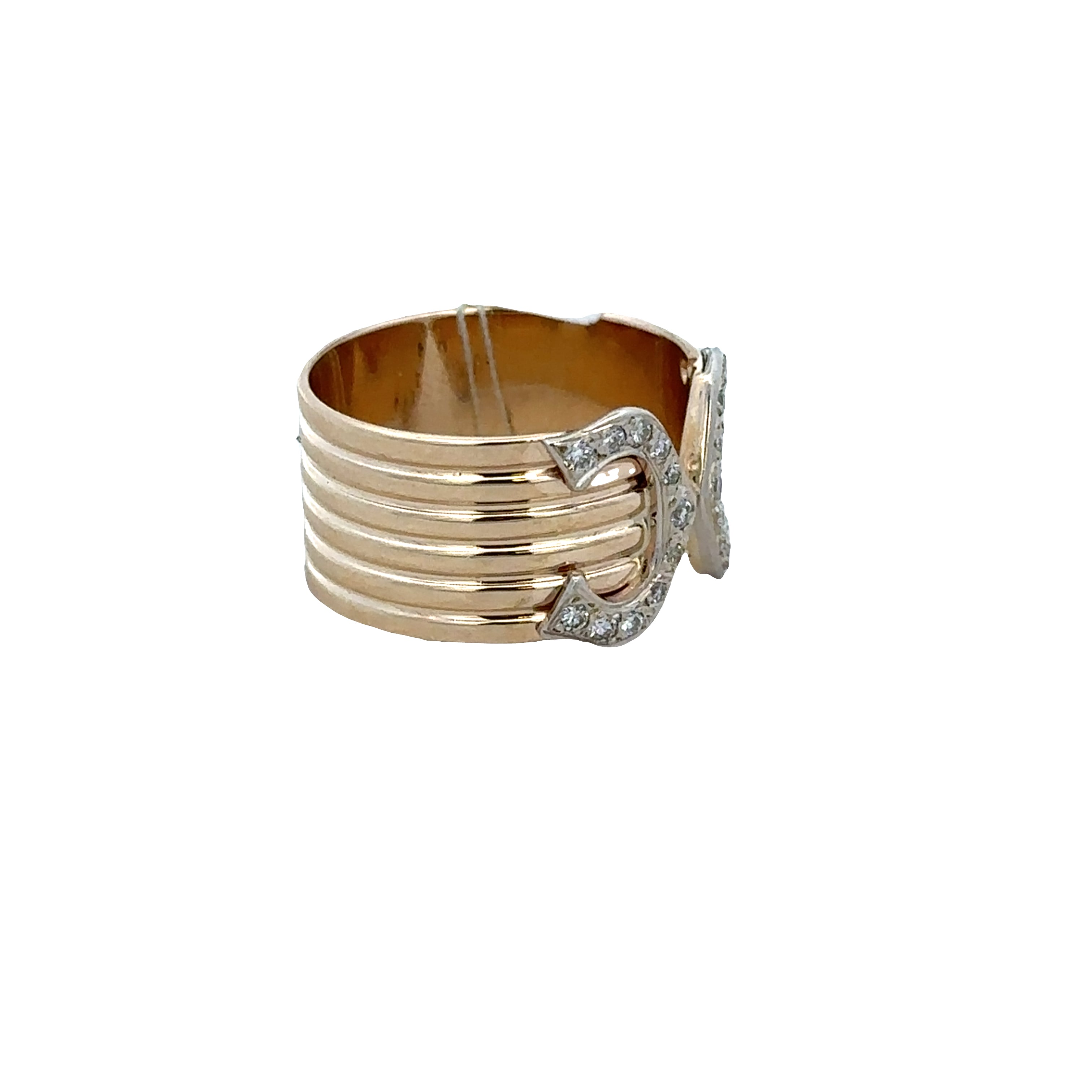 14k Yellow Gold Diamond Buckle Ring – Size 7