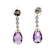 Amethyst Briolette and Diamond Earrings in White Gold