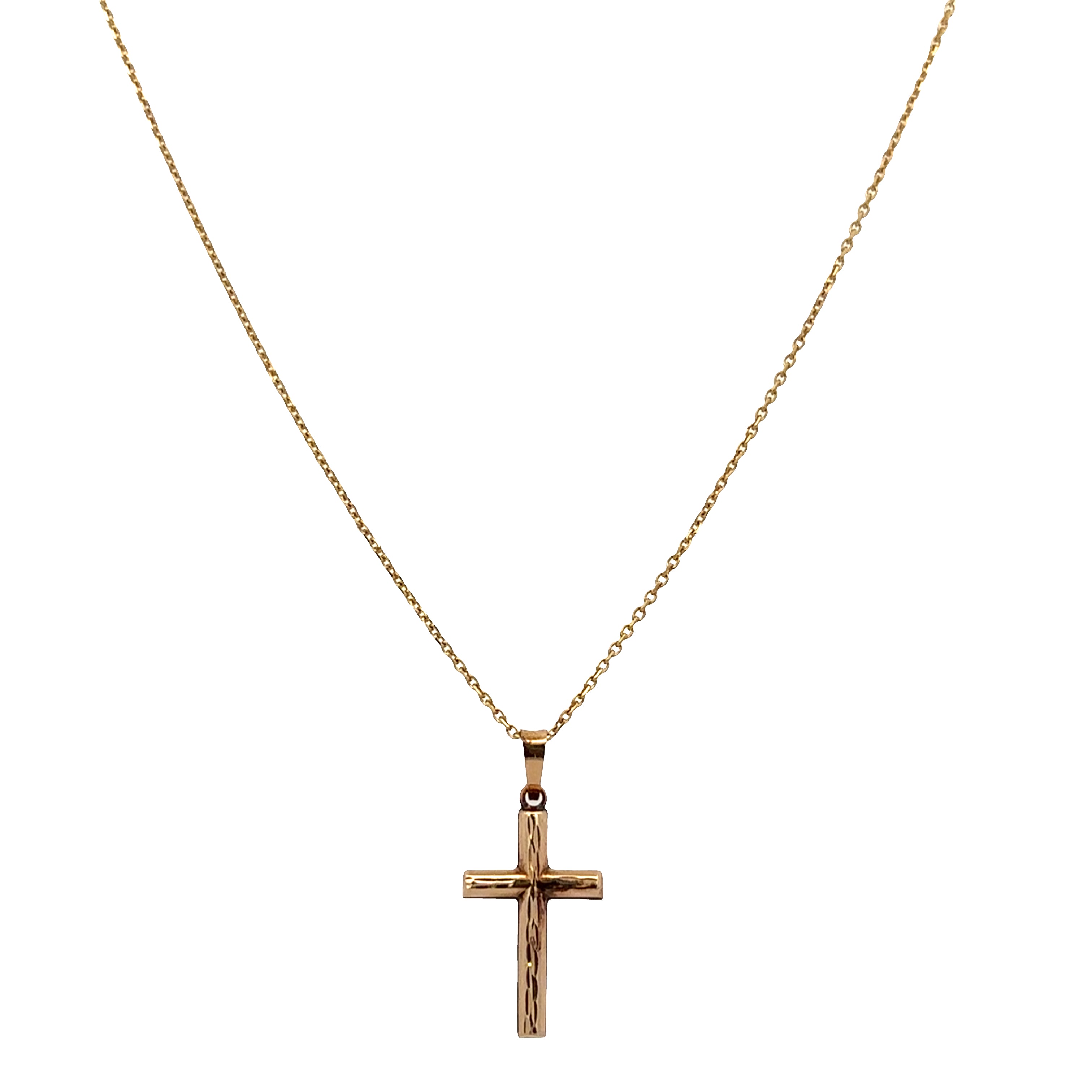 14k Yellow Gold Diamond-Cut Cross Pendant Necklace