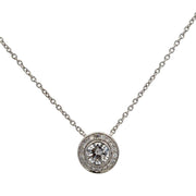 Round Brilliant Cut Diamond Halo Necklace in White Gold