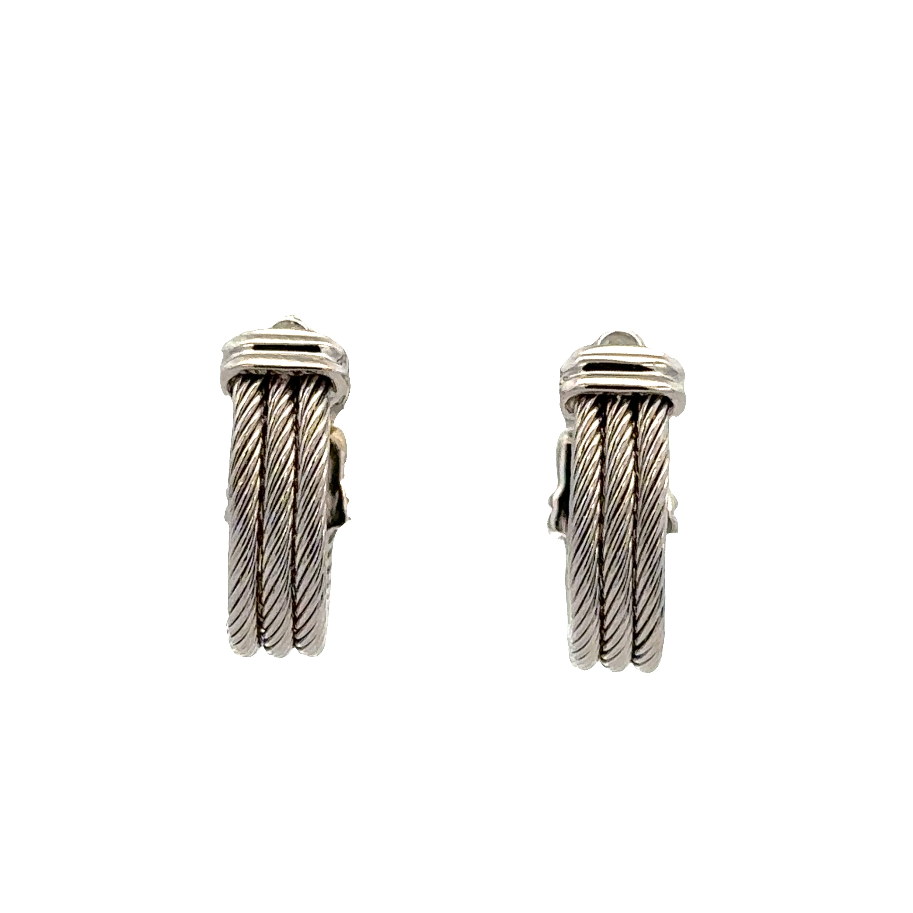 18k White Gold Rope Accented Huggie Earrings with Bezel Set Diamonds