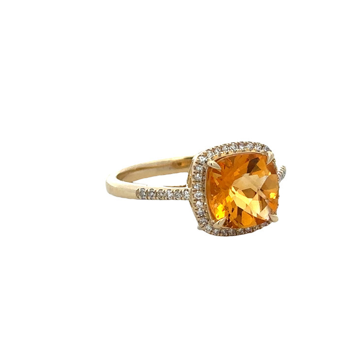 Citrine and Diamond Ring in Yellow Gold