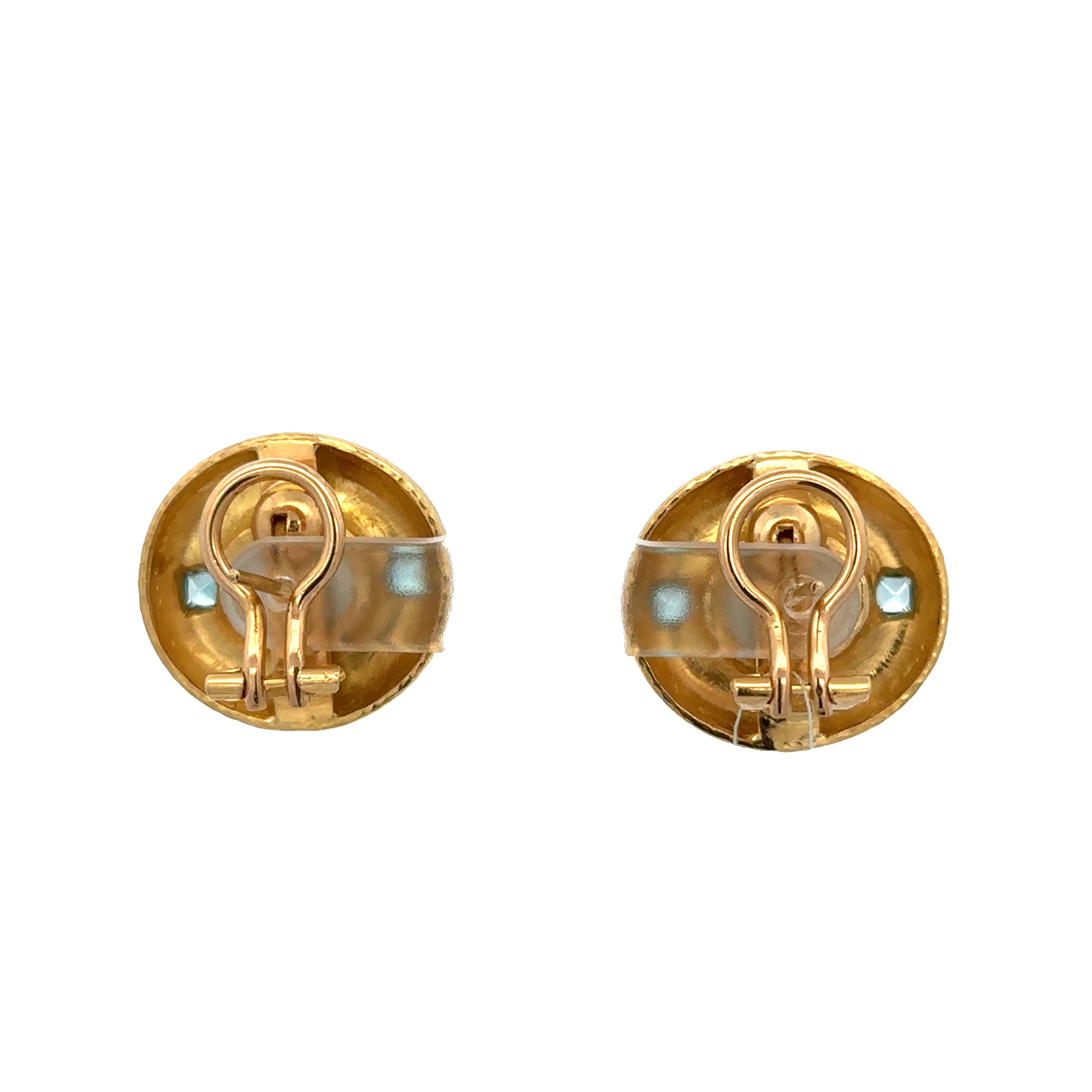 Estate Elizabeth Locke Blue Topaz Intaglio Earrings in 19k Yellow Gold