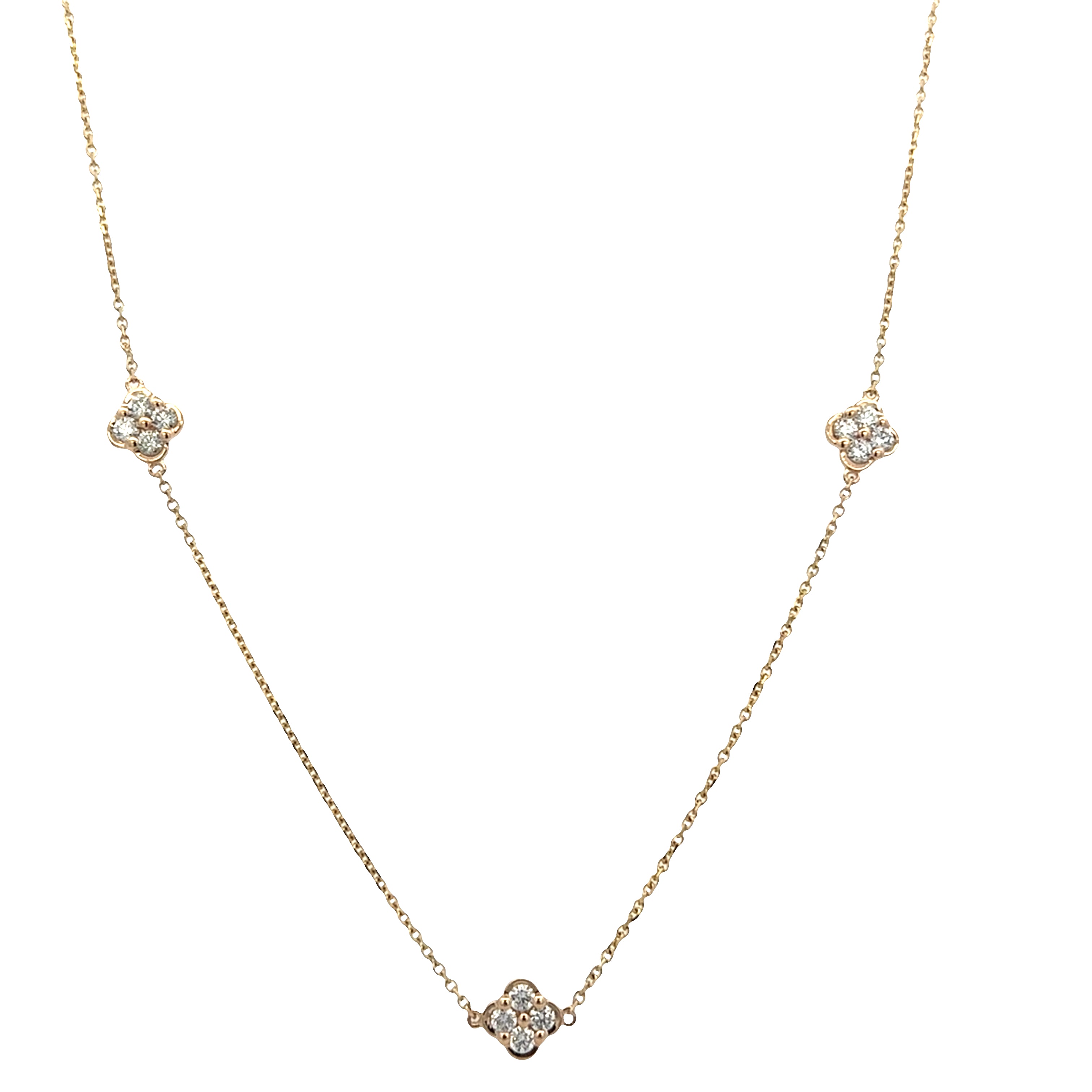 Diamond Quatrefoil Station Necklace in Yellow Gold