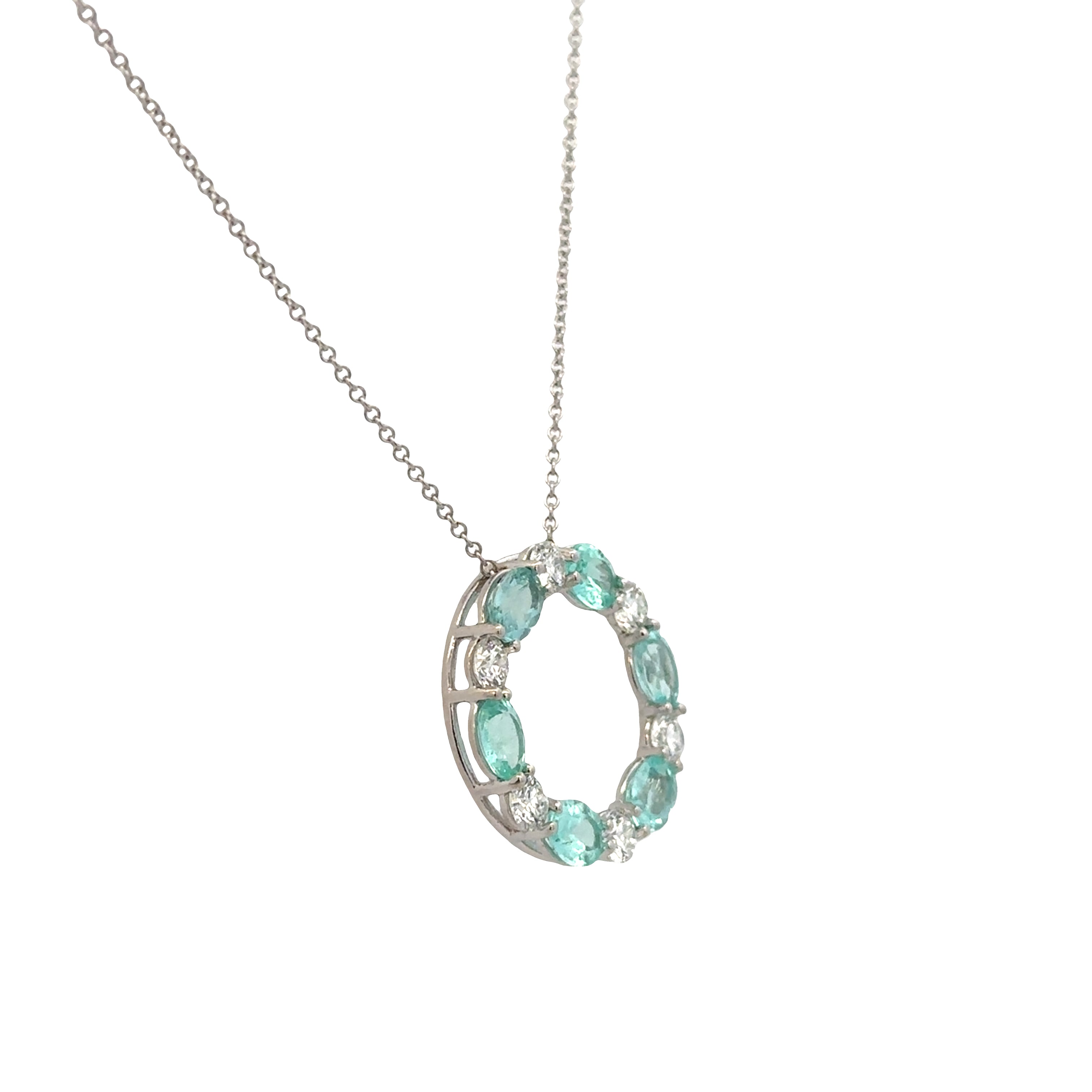 18k White Gold Necklace with 1.83 CT Oval Paraiba Tourmalines and 0.78 CT Diamonds – Adjustable 16"-18"
