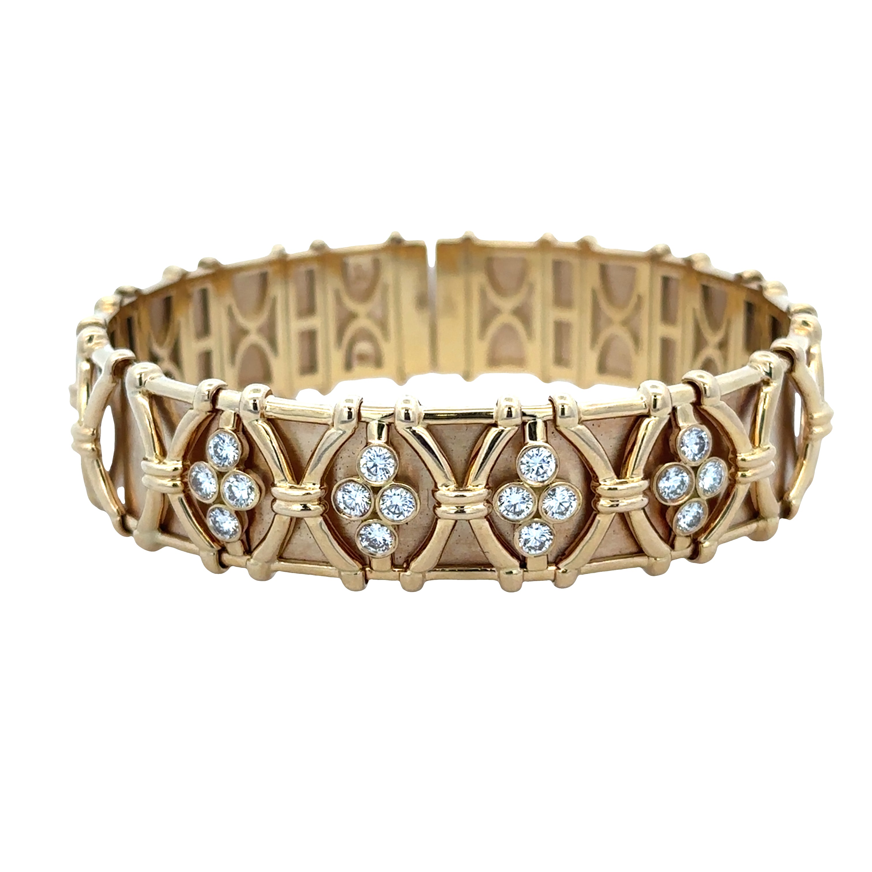 Heavy Textured Diamond Flexible Bangle Bracelet in 18k Yellow Gold