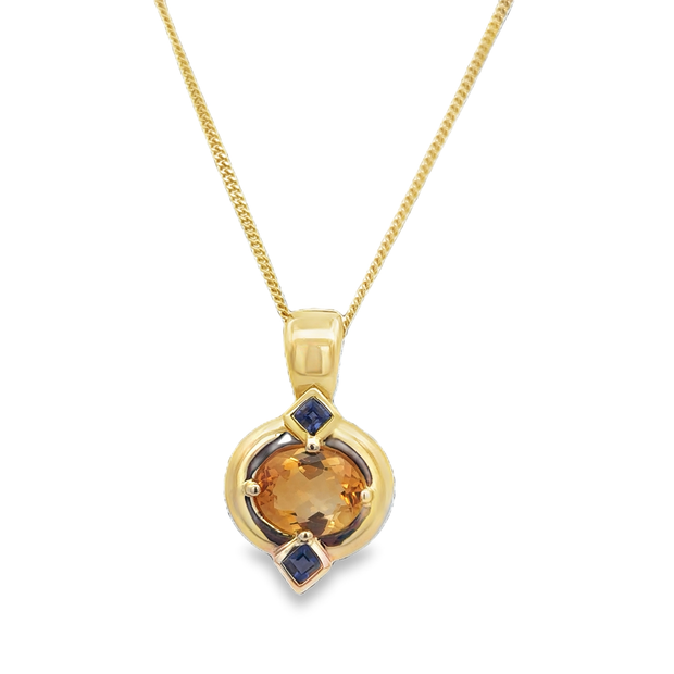 Vintage Citrine and Tanzanite Pendant in 18k Yellow Gold