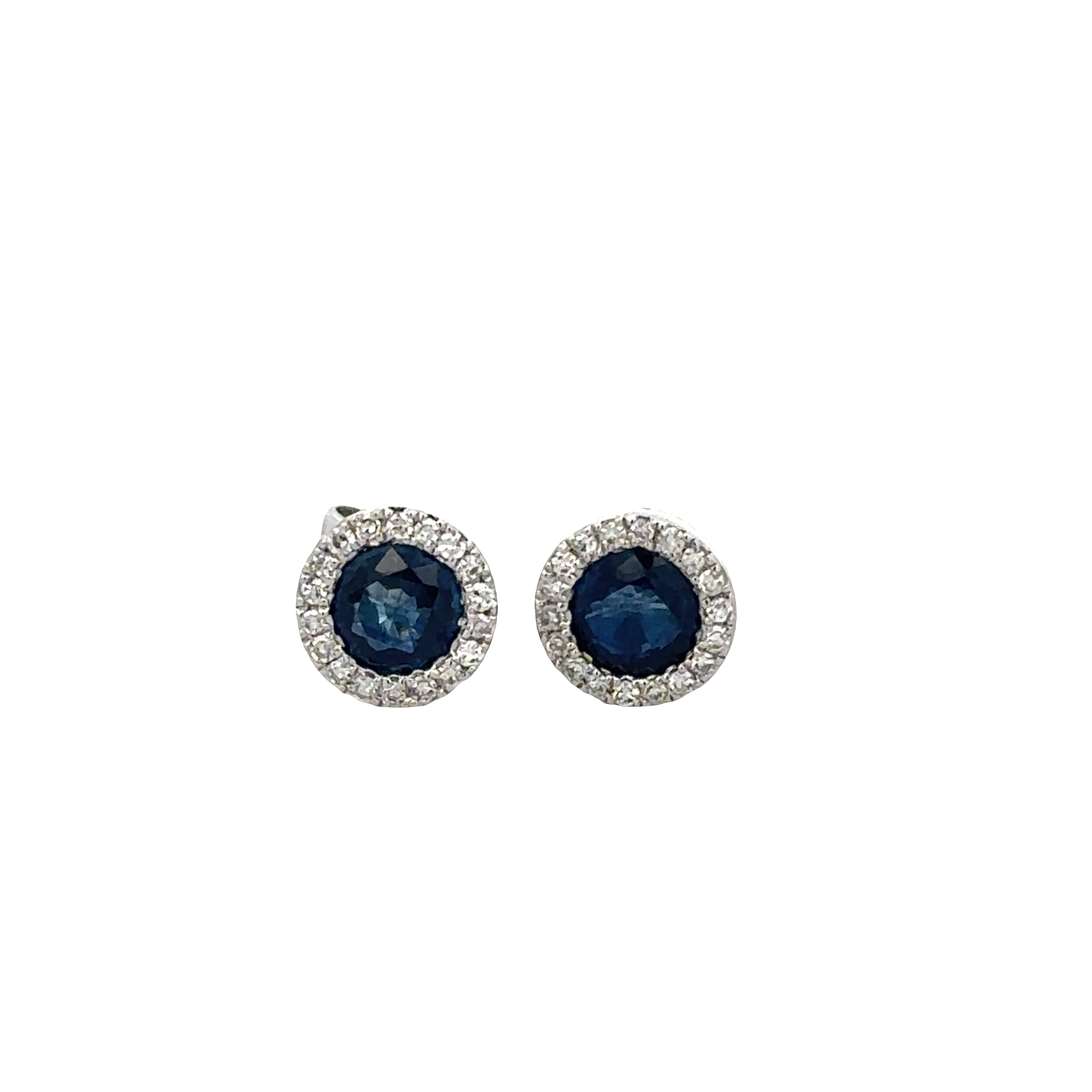 14k White Gold Sapphire & Diamond Halo Stud Earrings – 7.1mm