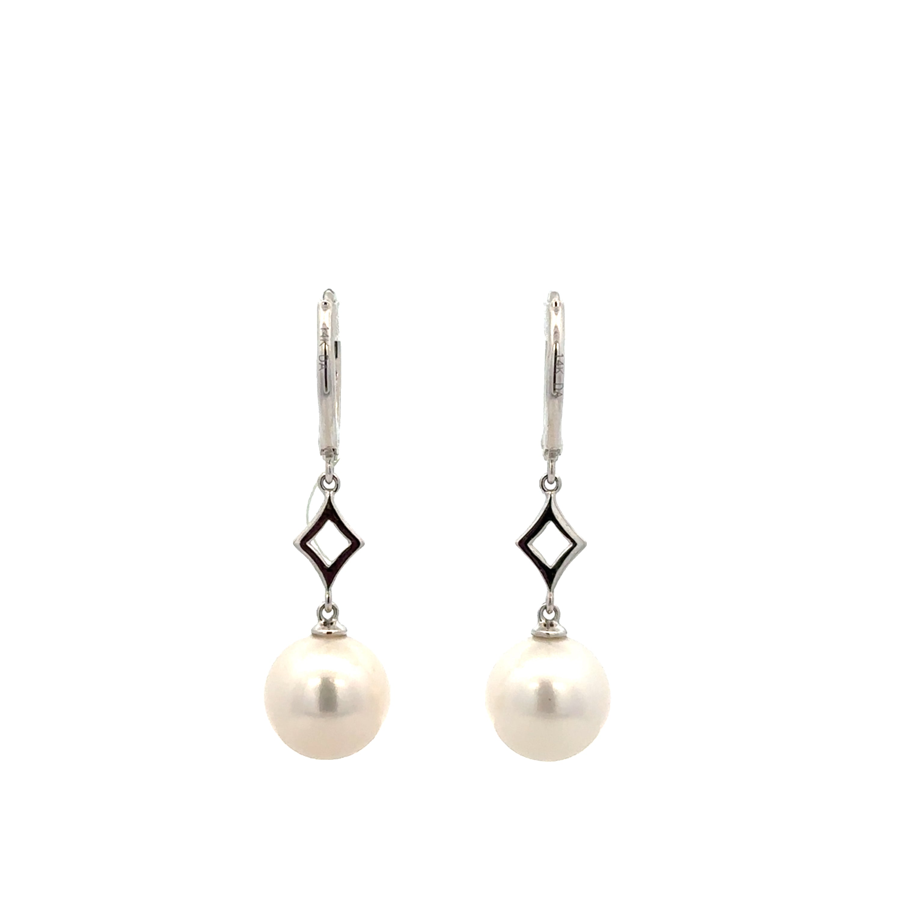 Freshwater Pearl and Diamond Drop Earrings in White Gold