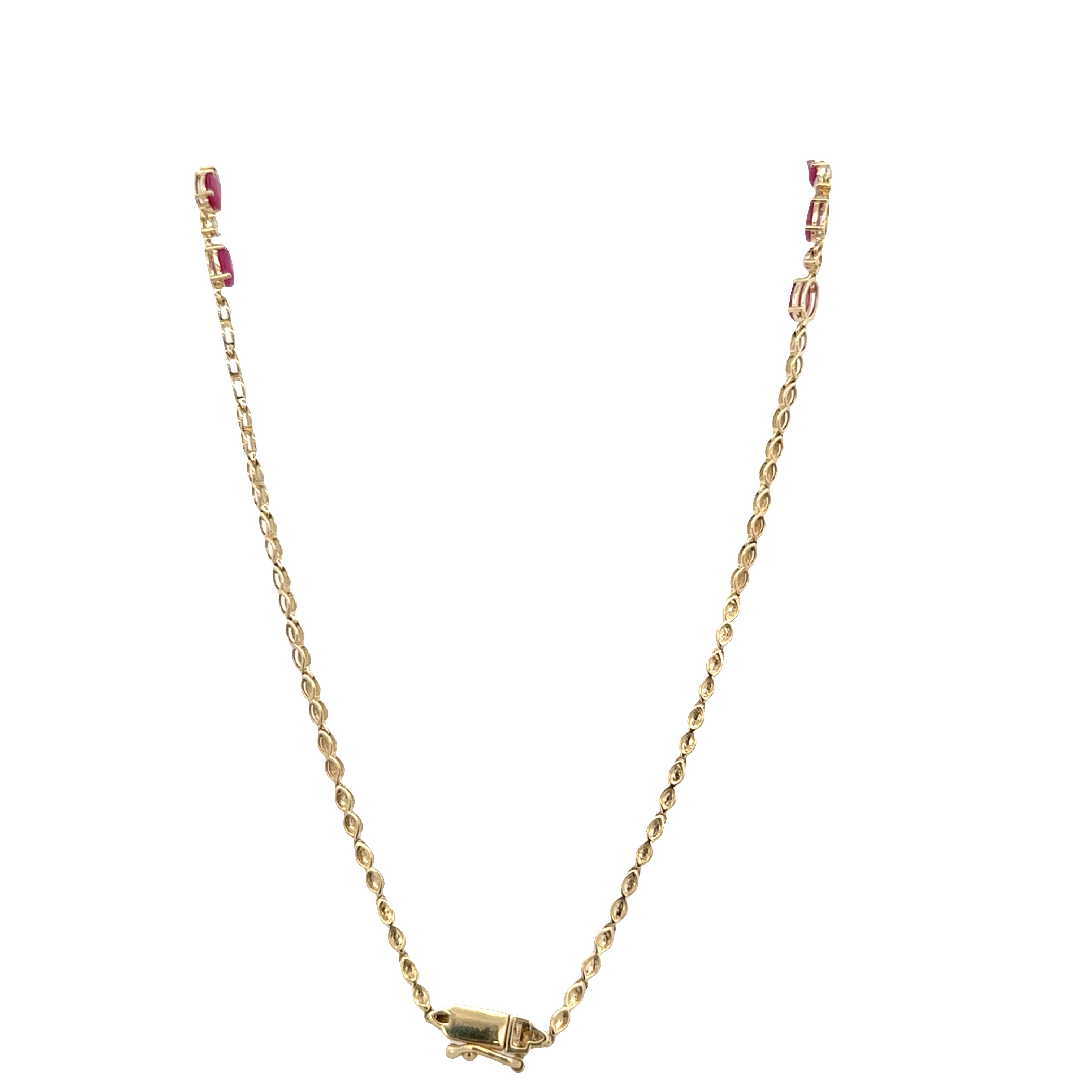 14k Yellow Gold Ruby & Diamond Alternating Necklace – 18"