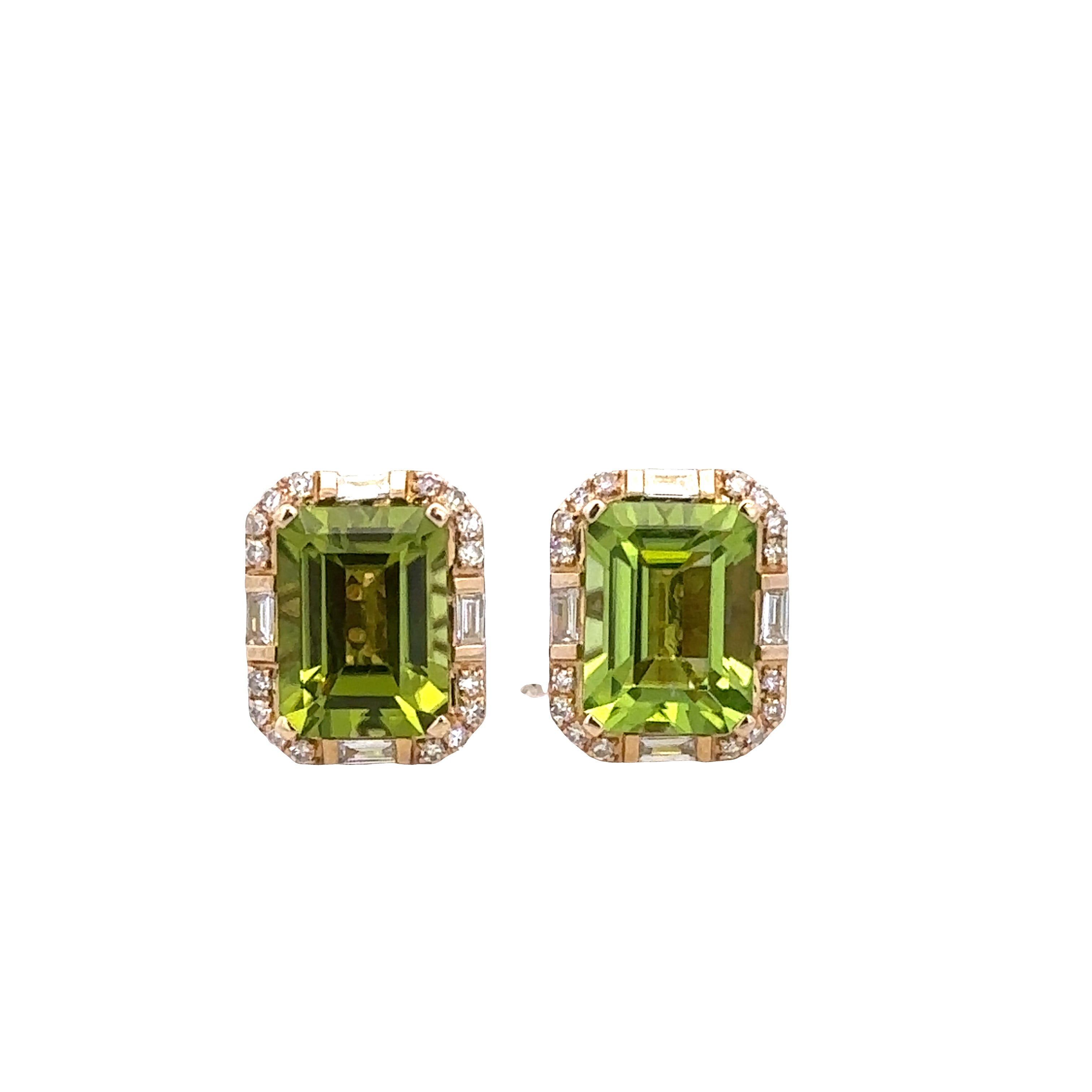 Peridot and Diamond Stud Earrings in Yellow Gold