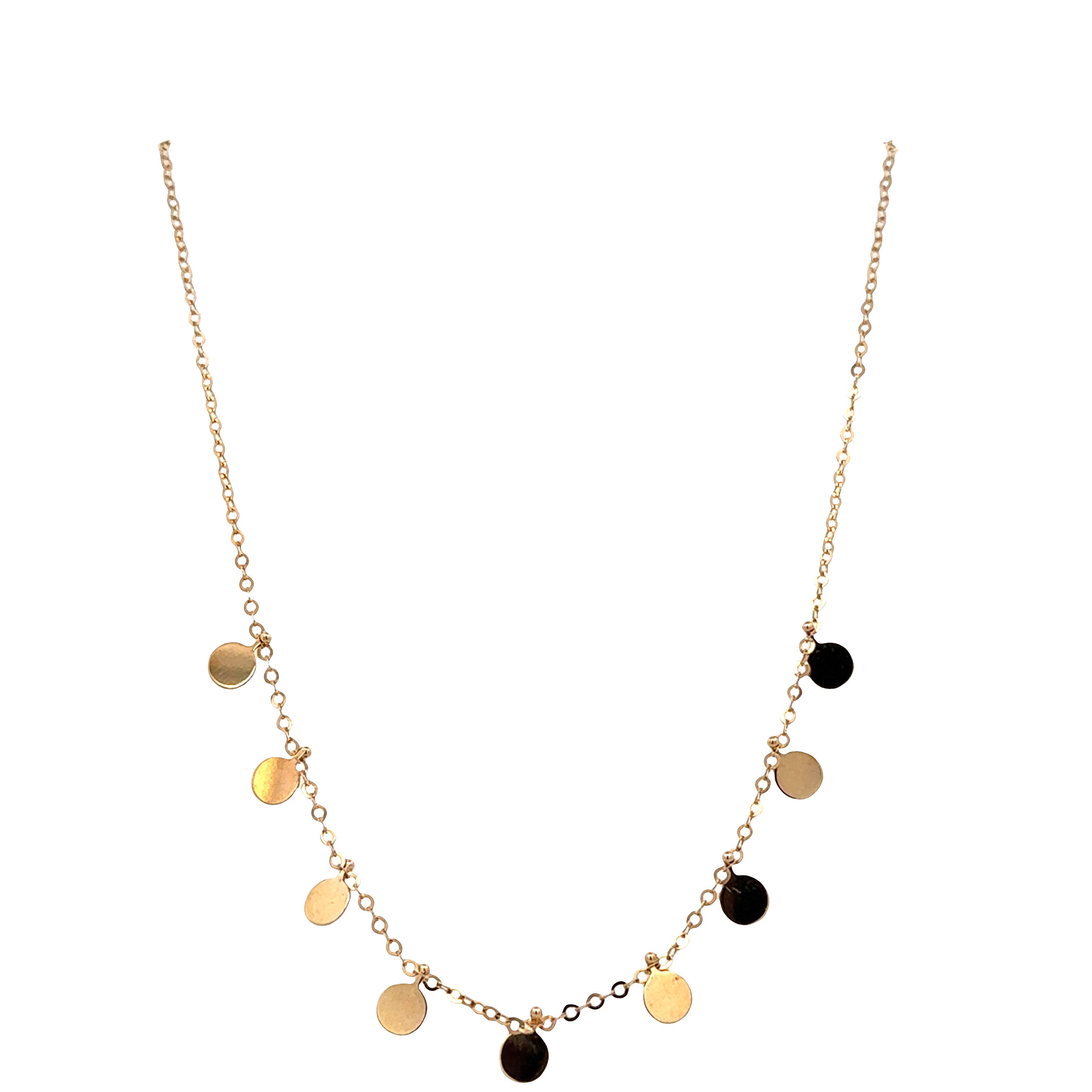 14k Yellow Gold Station Disc Necklace – Adjustable 19"