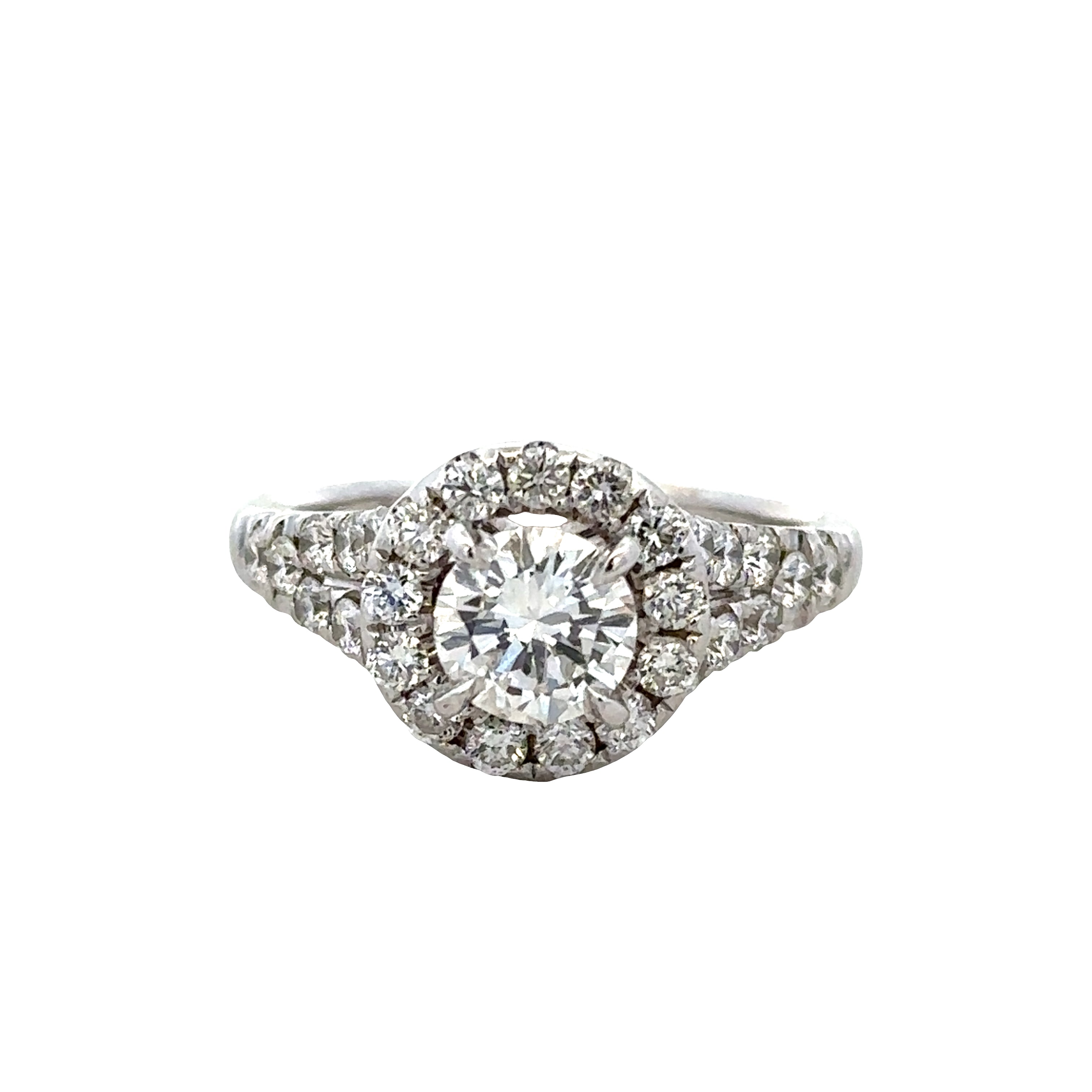 14k White Gold Diamond Halo Engagement Ring – Size 7