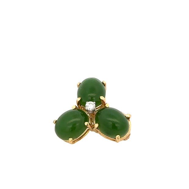 Vintage 1960s Jade and Diamond Clover Pin in Yellow Gold