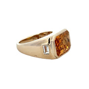 Citrine and White Topaz Signet Ring in Yellow Gold