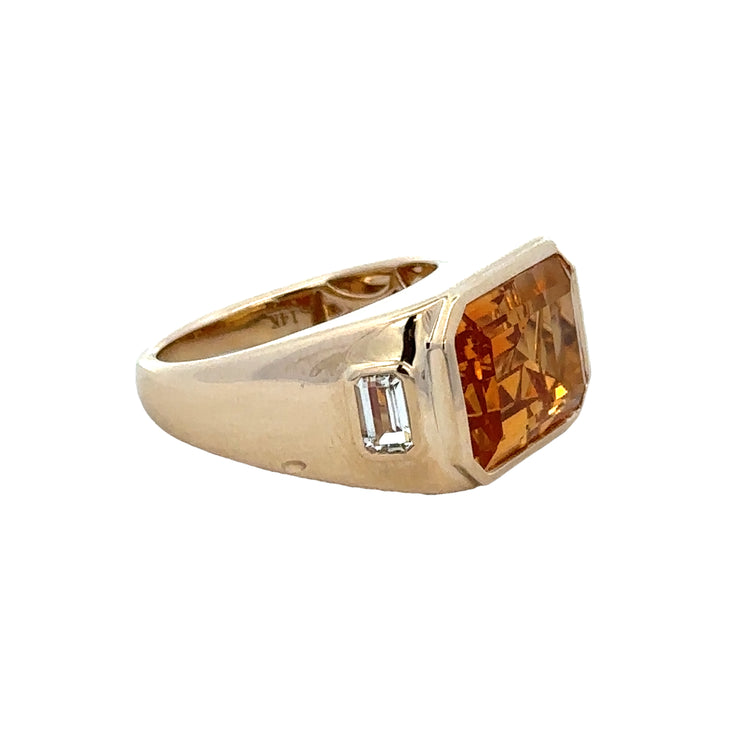 Citrine and White Topaz Signet Ring in Yellow Gold