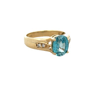 Blue Zircon and Diamond Ring in Yellow Gold