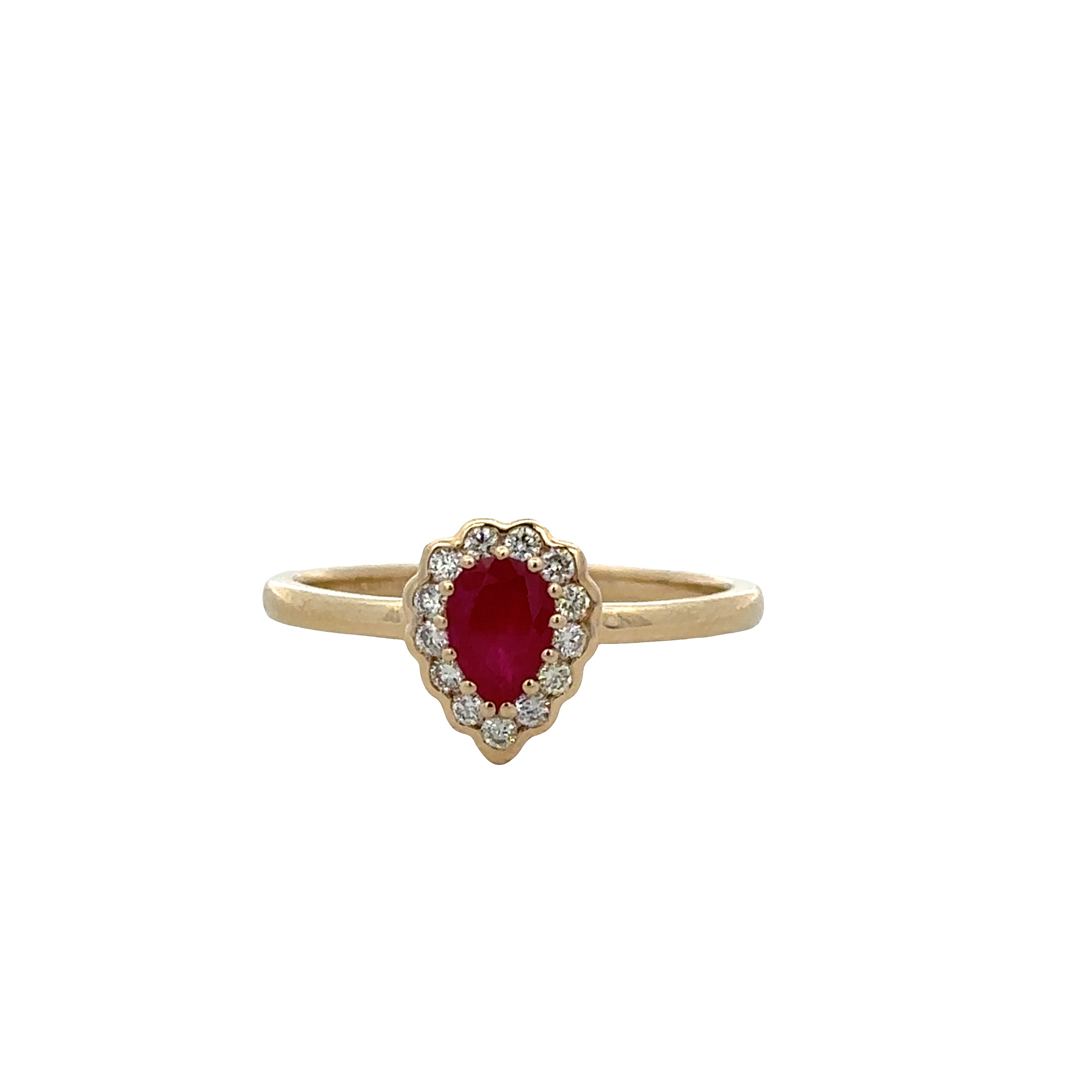 14k Yellow Gold Ruby & Diamond Halo Ring – Size 7