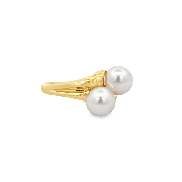 Mikimoto Akoya Cultured Pearl Bypass Ring in 18k Yellow Gold