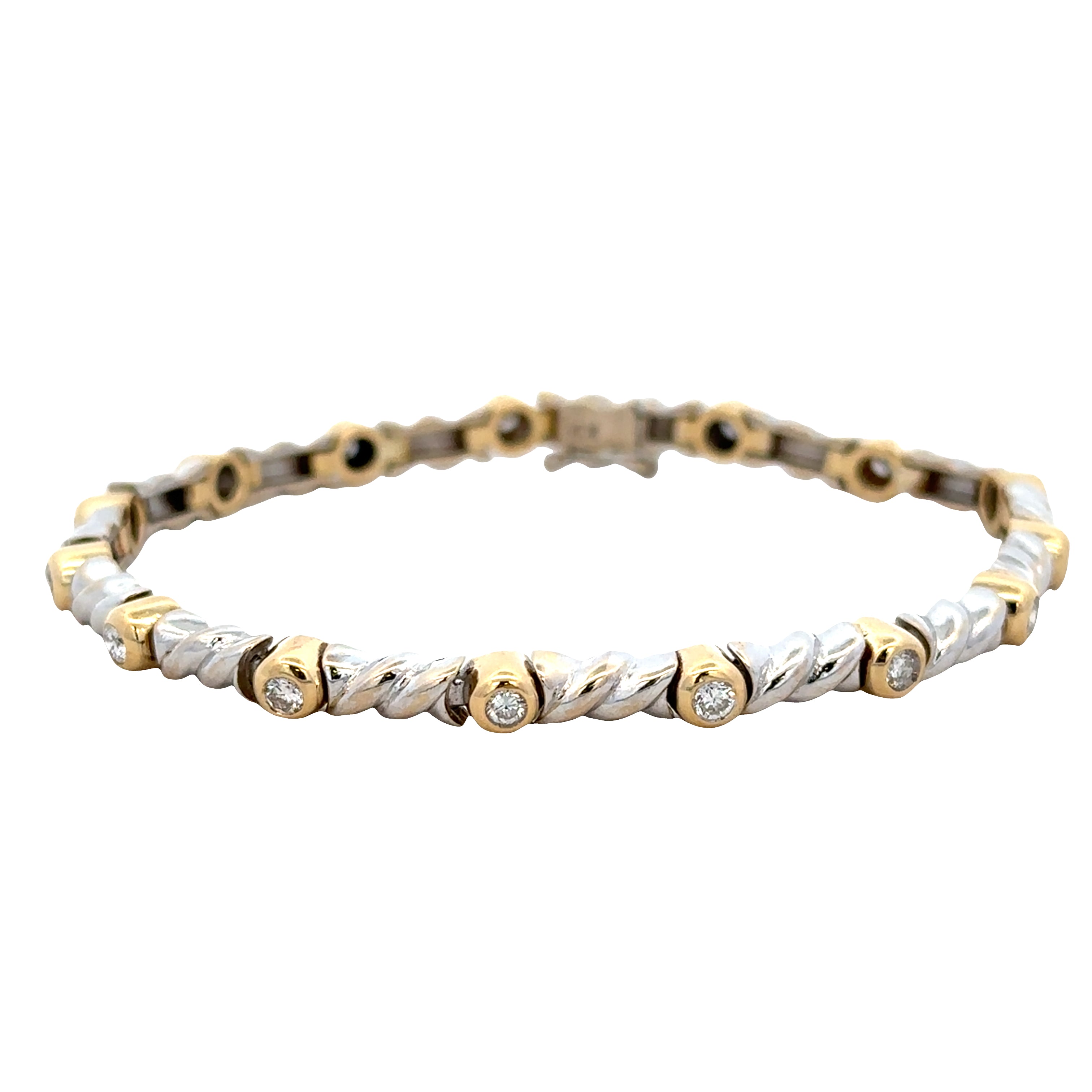 Two Tone Rope Accented Diamond Bracelet in 18k Gold